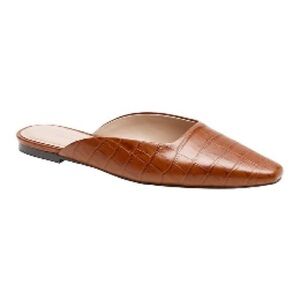 Banana Republic Leather Pointed-Toe Mule Size 5 1/2 Cognac Brown Croc Leather
